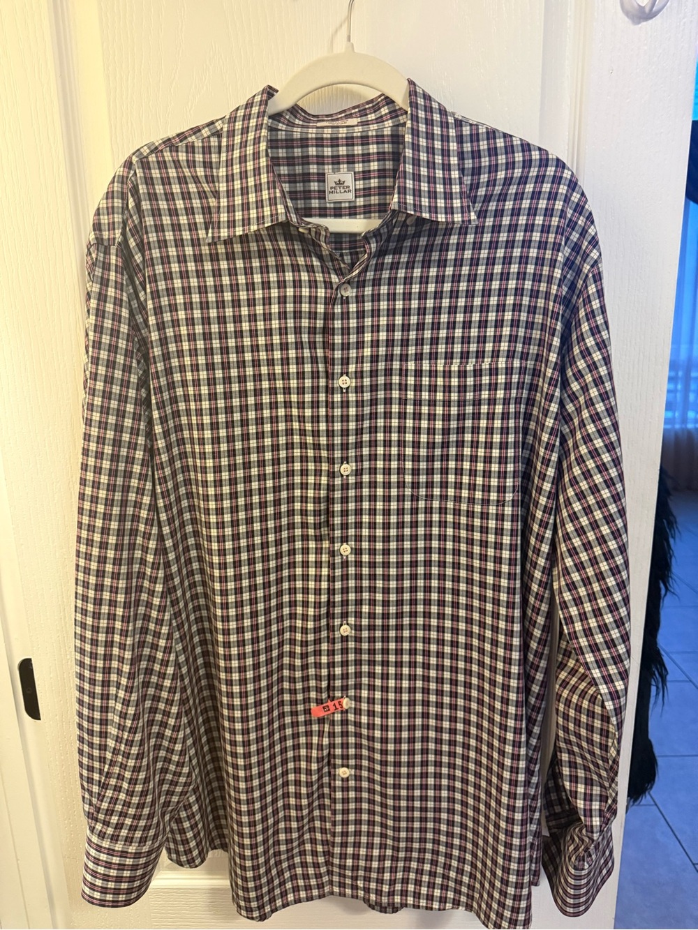 Peter Millar Men's Plaid Button-Down 100% Cotton Shirt in Pink White Black XL